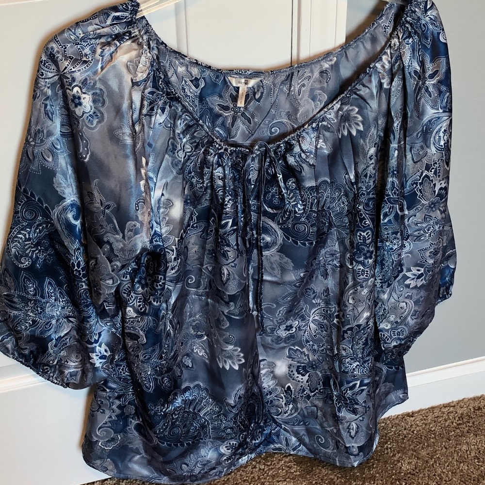 Metro 7 Women's Plus Size Peasant Silk like Blouse